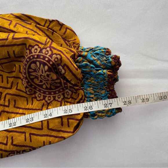 Made in India Silk Yellow/ Brown Floral Boho Palazzo Harem Pants Size Medium - Picture 15 of 15